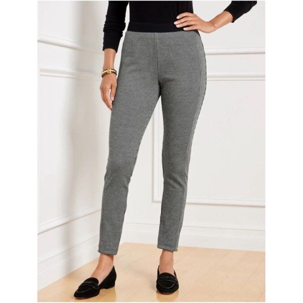 Talbots Houndstooth Plaid Soho PullOn Ankle Zip Pants Quiet Luxury Career Casual